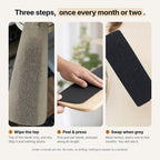 Three steps: wipe the top of the blade, peel and press the pad, swap it when it turns grey.